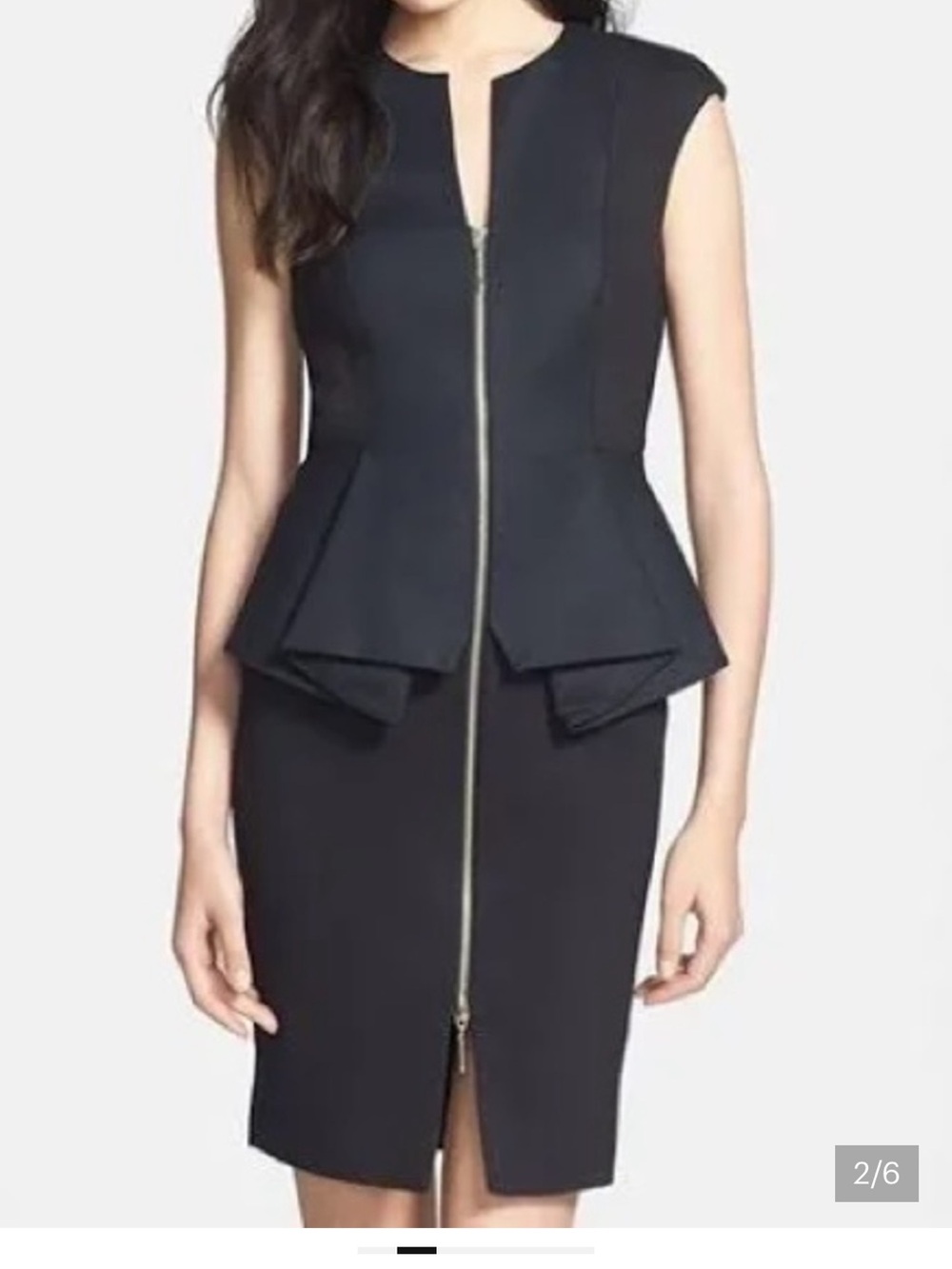 Ted Baker Black Sleeveless Peplum Dress with Gold Zip